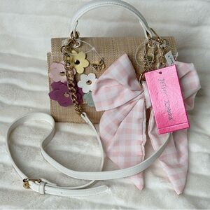 Betsey Johnson XOMYLO2 Crossbody Handbag Straw Flower Butterfly Plaid Bow Charm
